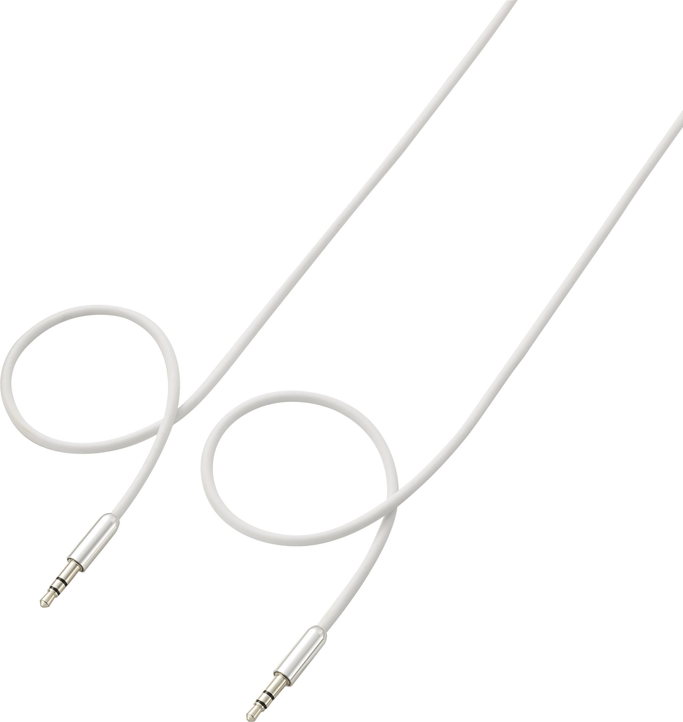 White audio cable with two 3.5 mm jack plugs.