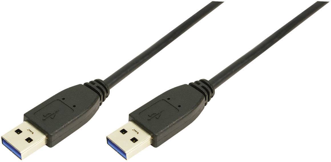 Two black USB cables with blue connectors lying side by side.