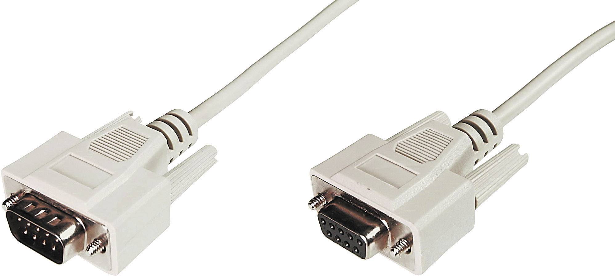 Two white serial cable connectors with 9-pin ports, one male and one female, on a white background.