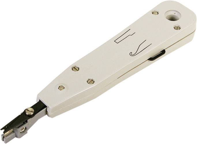 A white LSA punch-down tool with a black tip, used for connecting cables in telephone and network installations.