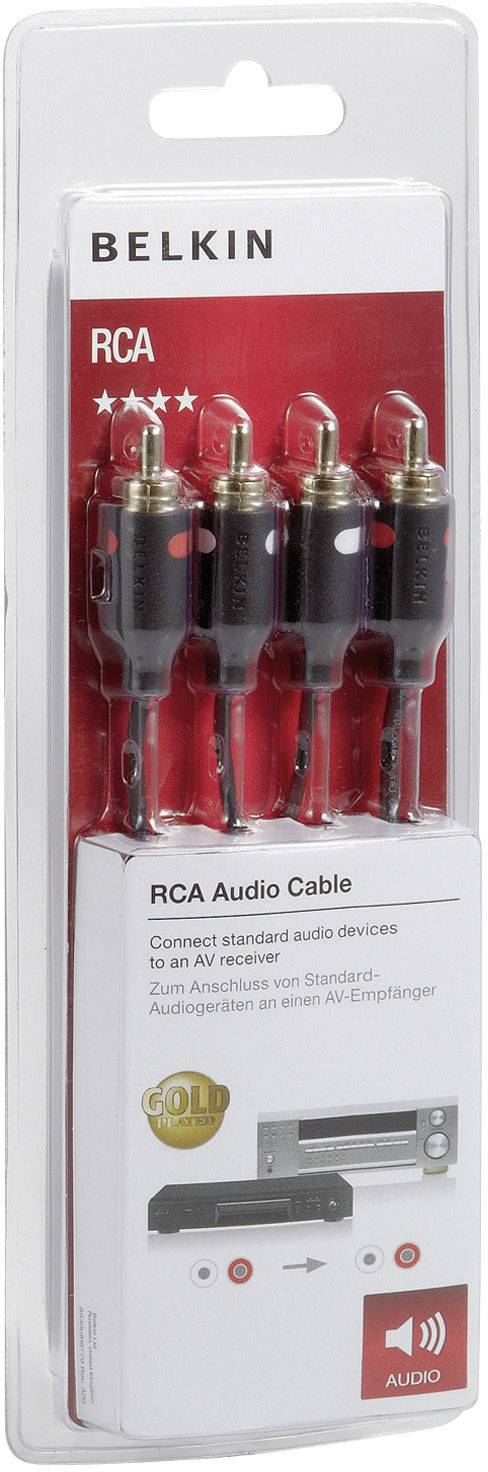 Belkin F3Y098bf1M RCA Audio/phono Cable [2x RCA plug (phono) - 2x RCA plug (phono)] 1.00 m Black gold plated connectors