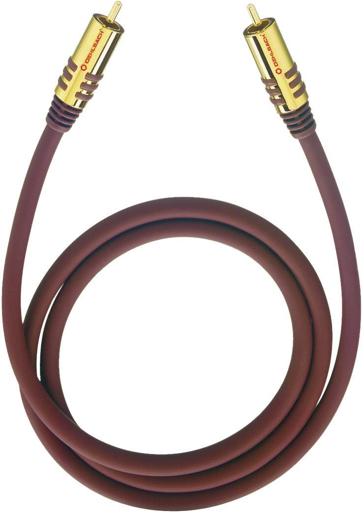 A coaxial audio cable with two gold-plated RCA plugs at the ends, curved in an arc. Suitable for audio connections.