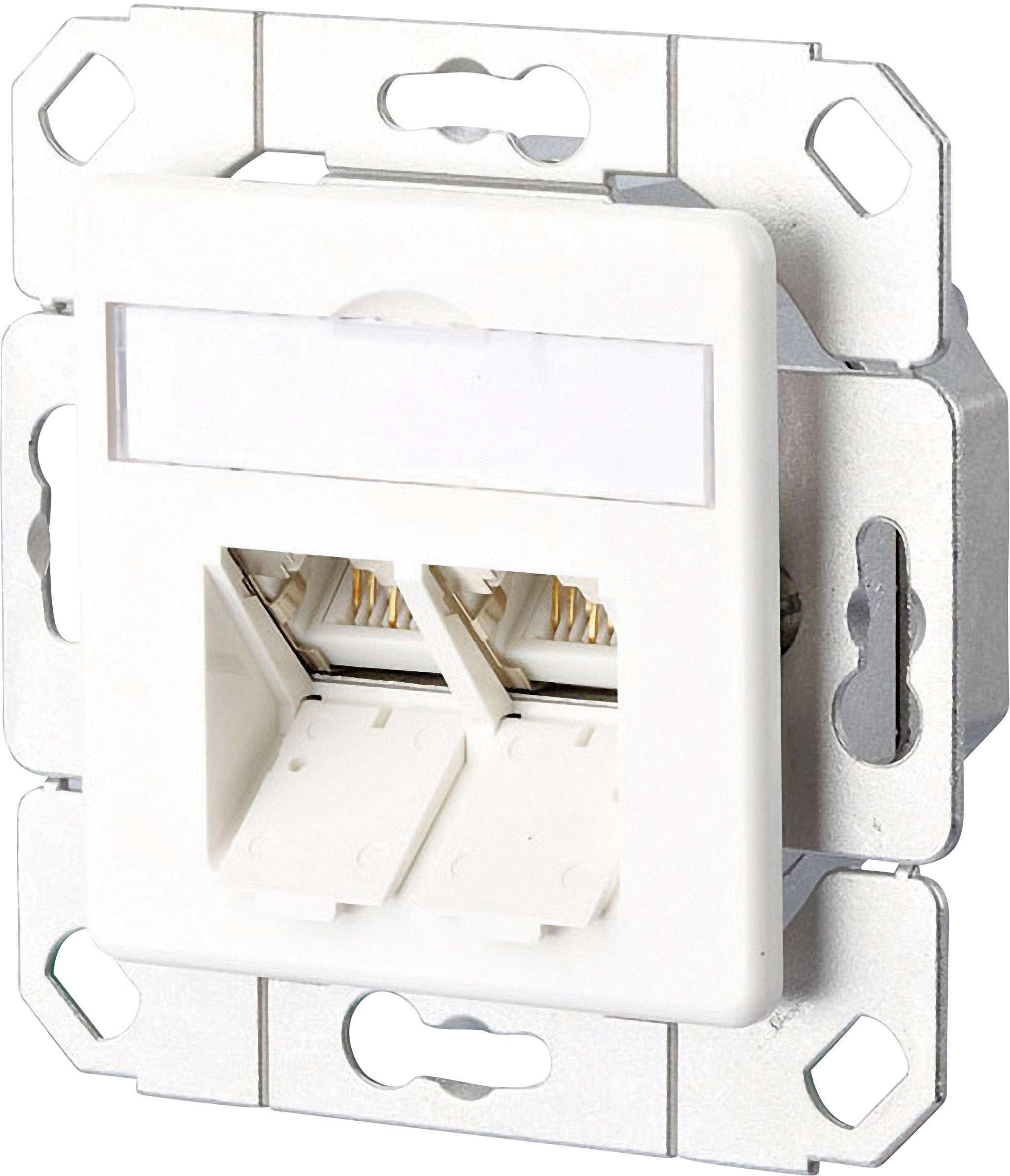 Metz Connect Network outlet Flush mount Insert with main panel CAT 6 2 ports Pure white