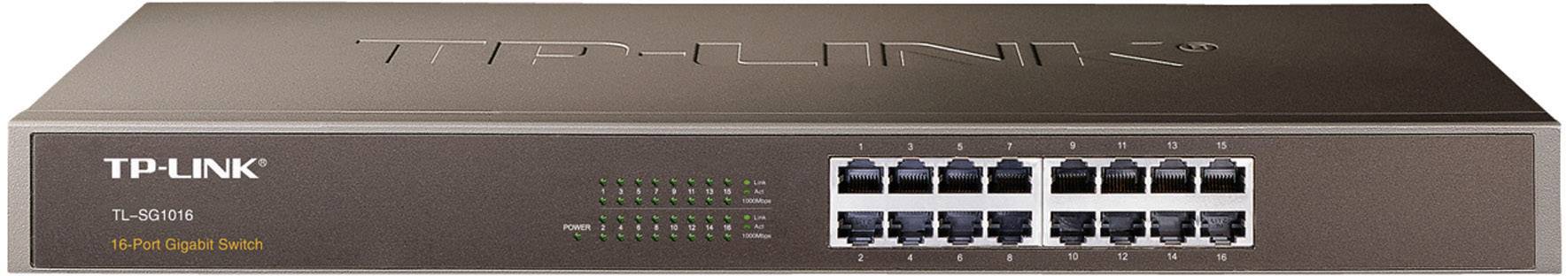 TP-Link TL-SG1016 network switch with 16 Ethernet ports, suitable for office or home networks.