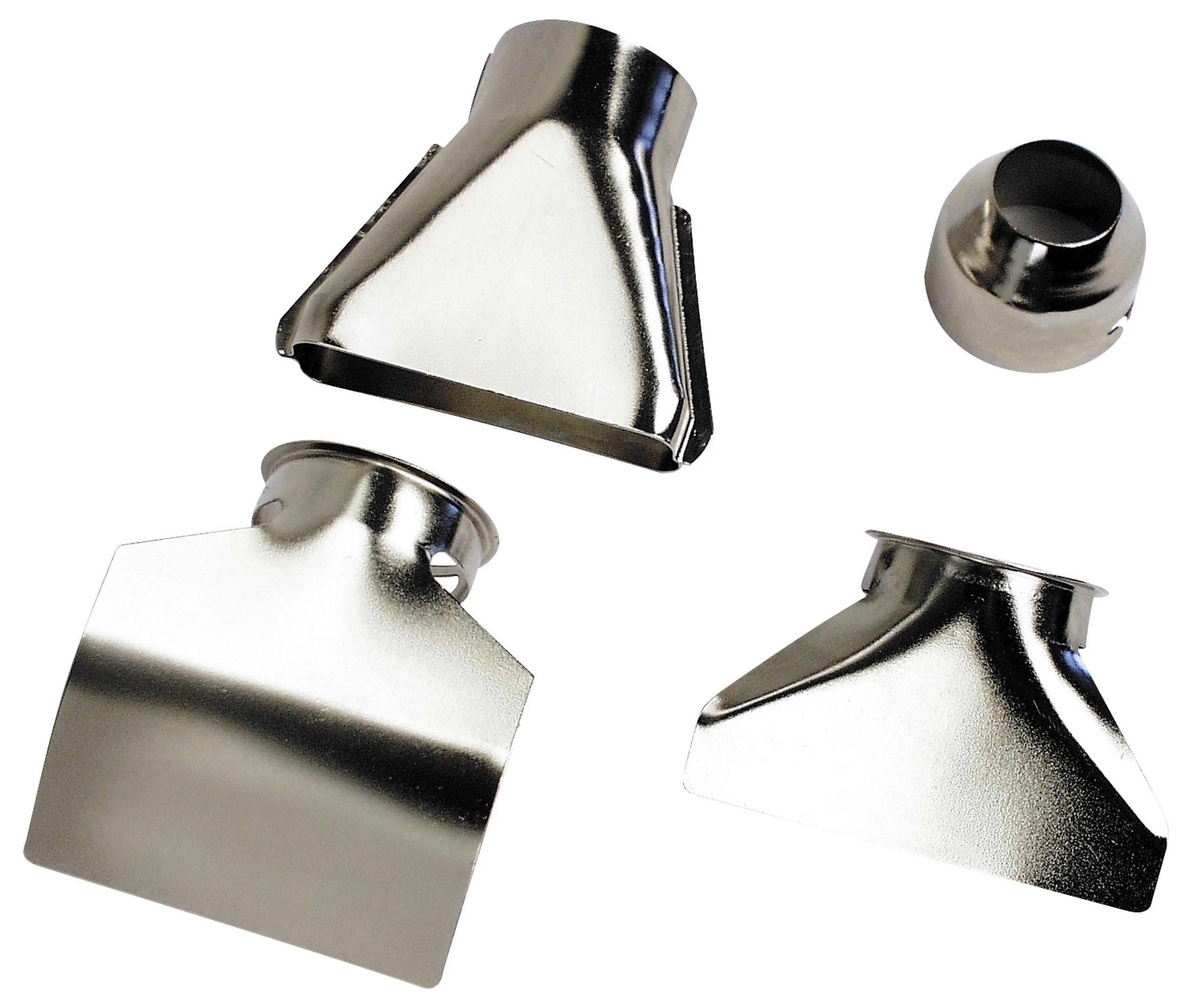 Différents embouts métalliques pour pistolets à air chaud, pouvant être utilisés pour diverses applications.