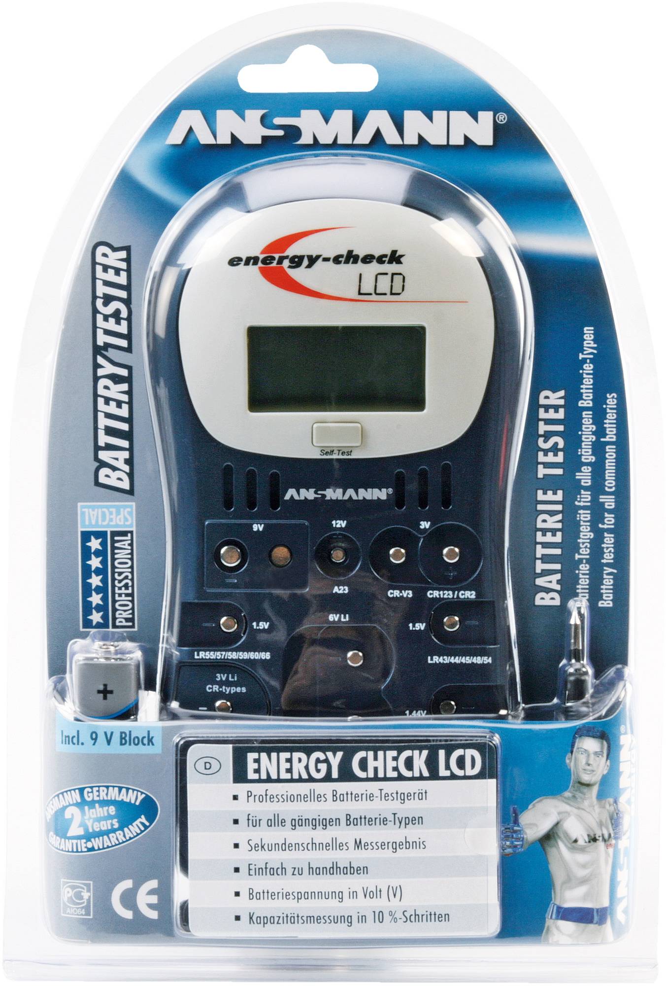 Testeur de piles Ansmann Energy-Check LCD plage de mesure (testeur de pile) 1,2 V, 1,5 V, 3 V, 9 V, 12 V batterie, pile 4000392