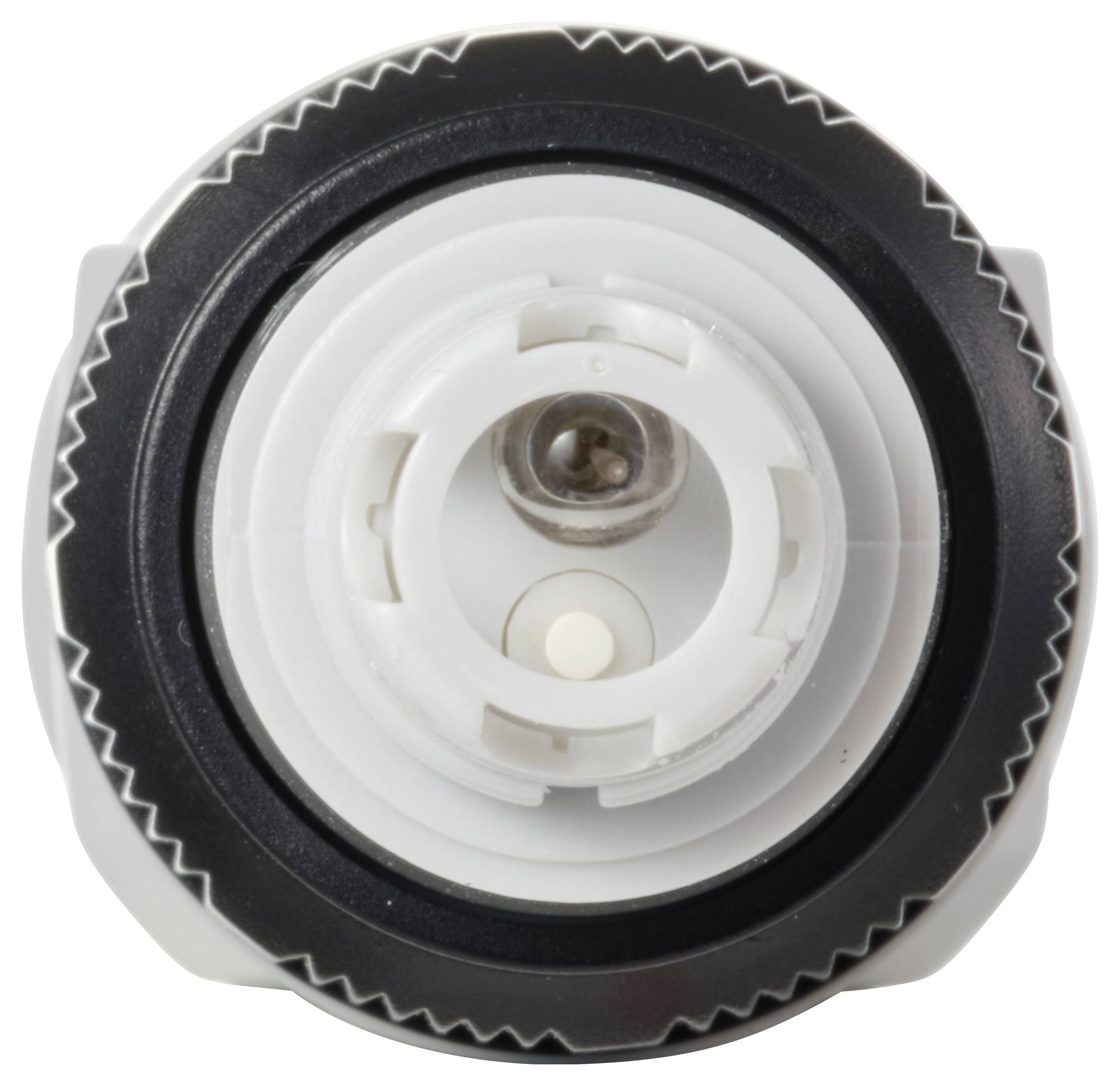 Gros plan sur le sommet d'une cartouche de filtre à eau, montrant une ouverture centrale circulaire et des rainures périphériques permettant de la visser dans un système de filtration.