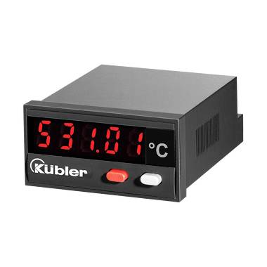 L'affichage numérique de température Kubler affiche 531,01 °C avec deux boutons frontaux sur un manomètre à panneau noir.