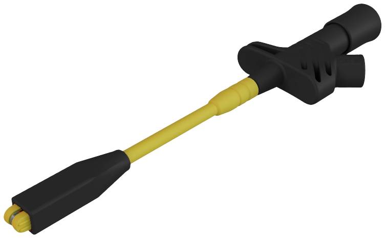 Adaptateur de charge noir et jaune avec isolation de protection et poignée coudée, adapté aux chargeurs ou connexions spéciaux.