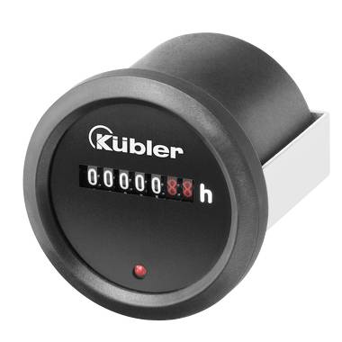 Compteur horaire numérique Black Kübler avec affichage à sept segments indiquant 00000.88 h et un petit voyant indicateur rouge, présenté dans une vue de style produit.