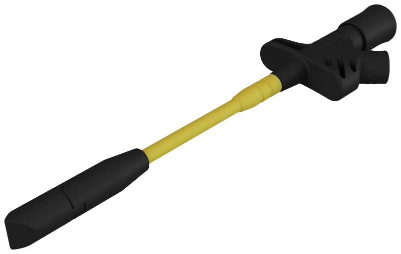 Endoscope jetable jaune avec poignée noire et extrémité flexible, adapté aux examens médicaux et aux interventions mini-invasives.