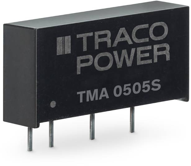 Convertisseur de tension continue 'TMA 0505S' de Traco Power avec quatre broches, adapté aux applications électroniques.