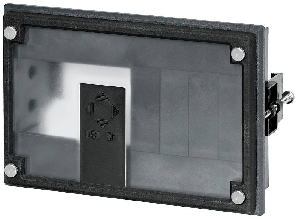 Verrou électronique avec rabat rectangulaire et panneau de commande, destiné au contrôle d'accès. Mécanisme de levier visible sur le côté droit.