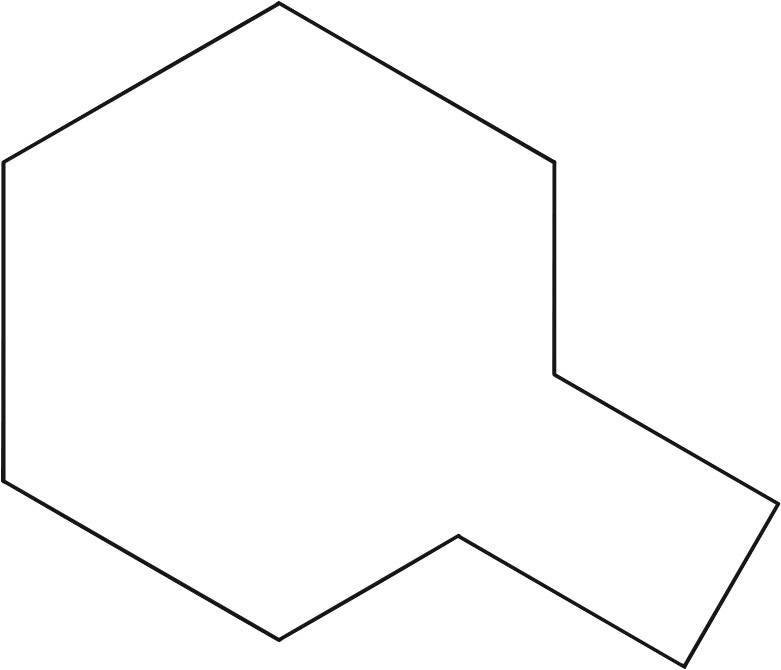 Un hexagone irrégulier avec une annexe rectangulaire sur un de ses côtés, représenté en contour noir sur fond blanc.