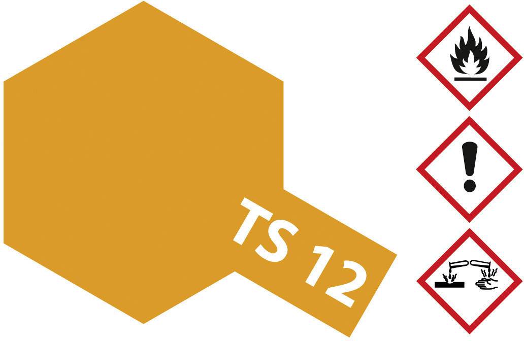 Une étiquette orange portant l'inscription 'TS 12'. À droite, trois pictogrammes de danger : Flamme, Point d'exclamation, Substances corrosives.