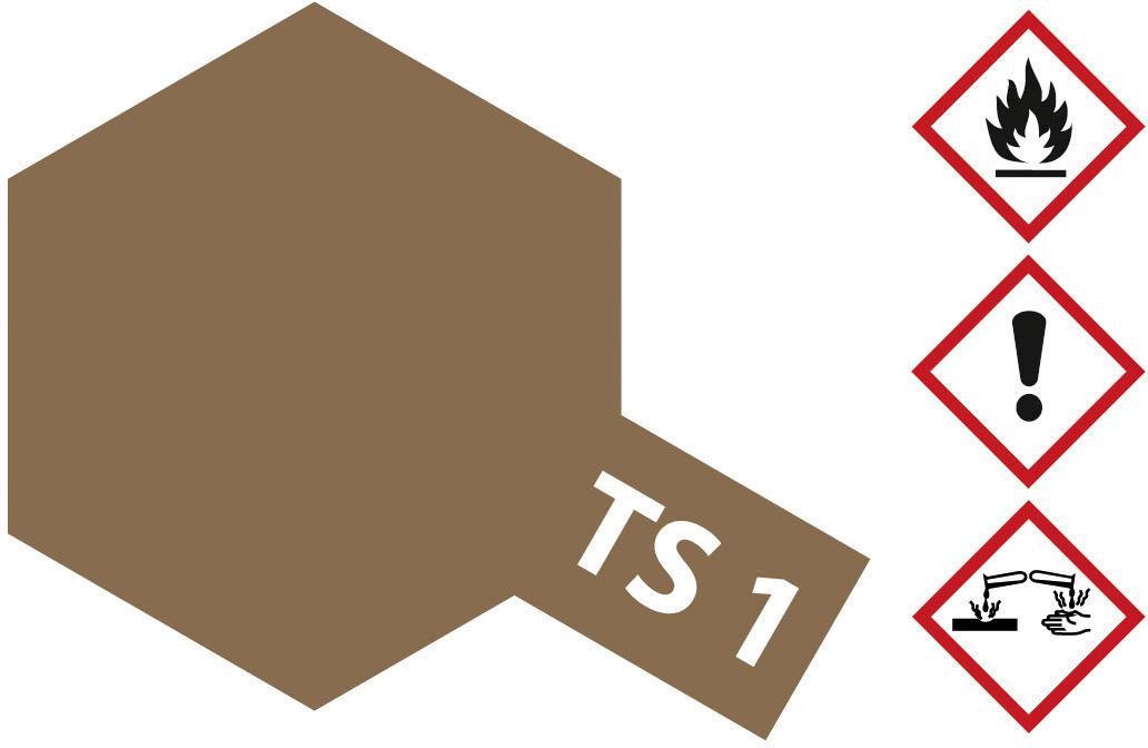 Étiquette brune avec l'inscription 'TS 1' et trois symboles de danger : flamme, point d'exclamation, corrosion.