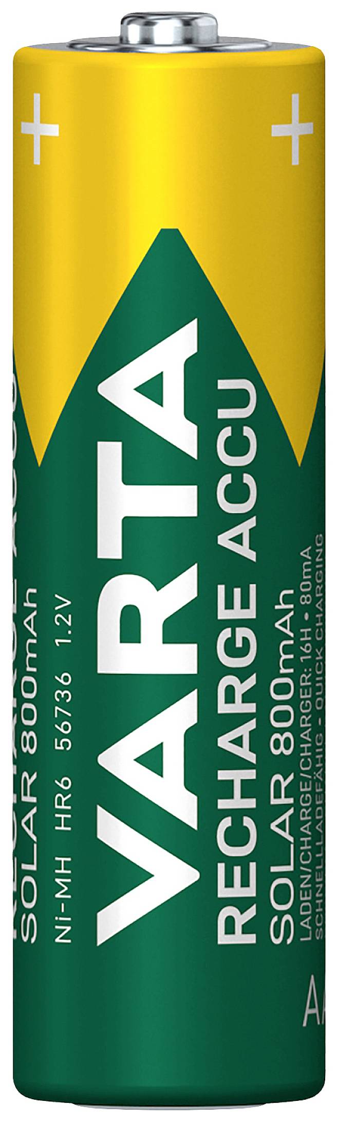 Batterie rechargeable VARTA AA (vert et jaune), 800mAh, adapté au solaire, 1,2V Nickel-Métal Hydrure.