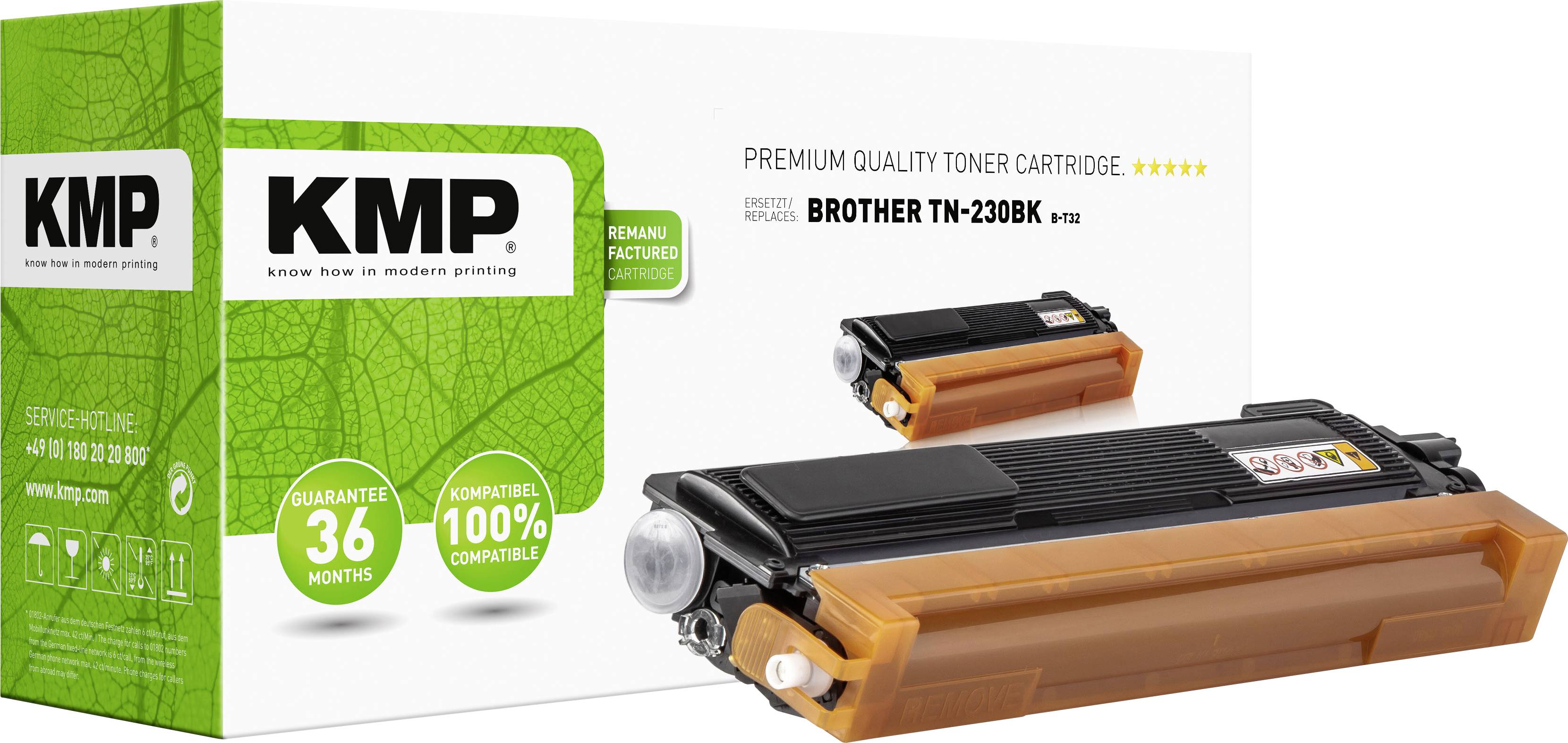 Cartouche de toner pour Brother TN-230BK. KMP offre 36 mois de garantie, 100% compatible. Qualité premium avec une notation de 5 étoiles.