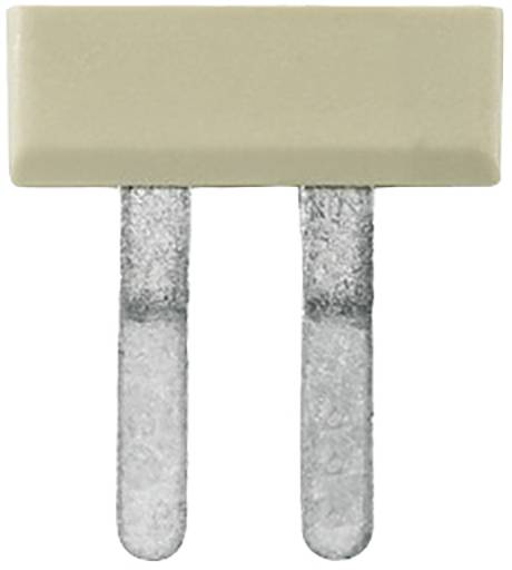 Un fusible plat bipolaire avec un boîtier rectangulaire en plastique beige et deux contacts métalliques.