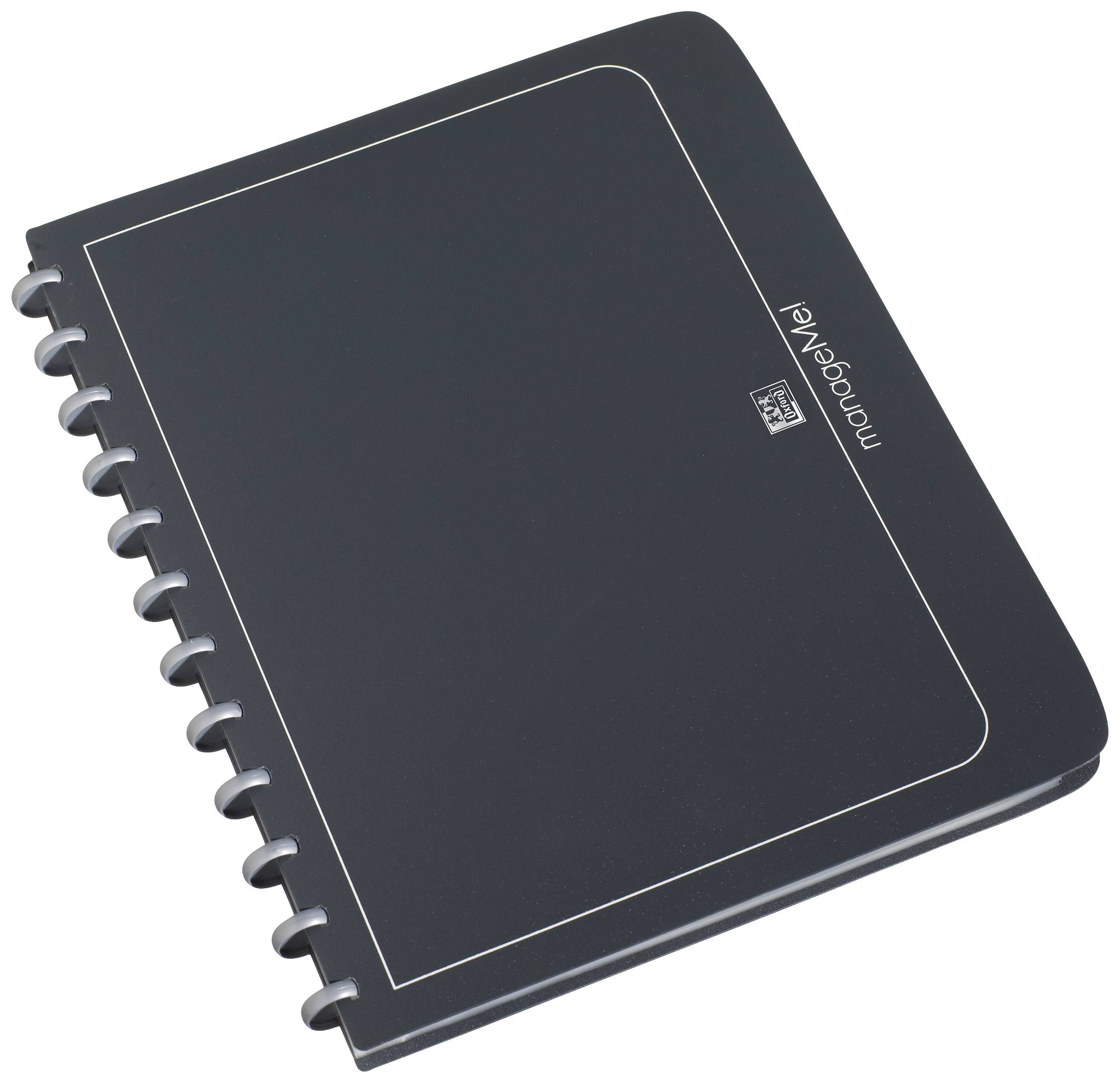 Carnet noir à spirales sur le côté gauche, de la marque 'monograph', sur un fond blanc.