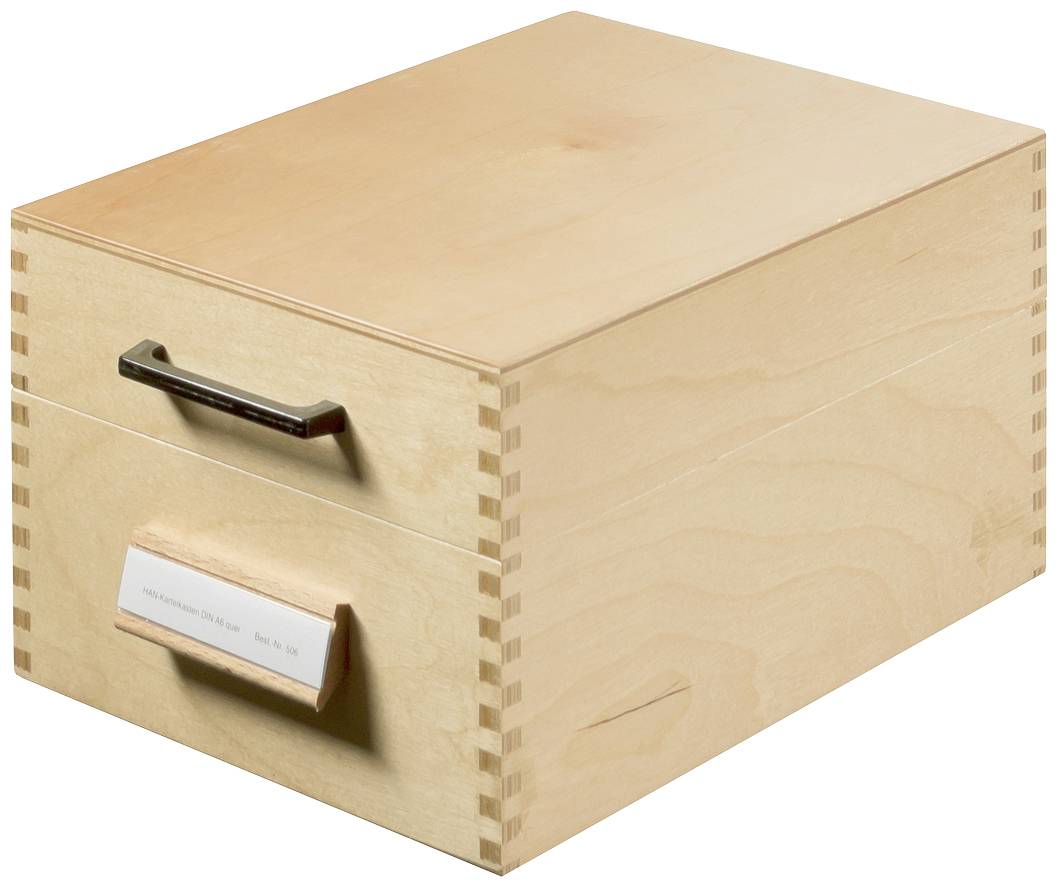 HAN 506 Fichier bois naturel nombre maximum de cartes: 900 cartes A6 horizontal avec support en métal, couvercle rabattable avec