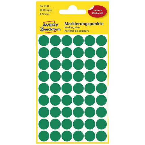 Avery-Zweckform 3143 Pastilles Ø 12 mm vert 270 pc(s) fixation permanente papier Avery-Zweckform 3143 Pastilles Ø 12 mm vert 270 pc(s) fixation permanente papier
