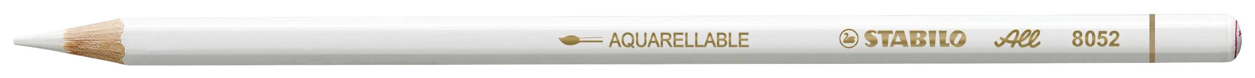 Un crayon blanc portant l'inscription 'STAEDTLER 146 002 E' et 'AQUARELLE'.