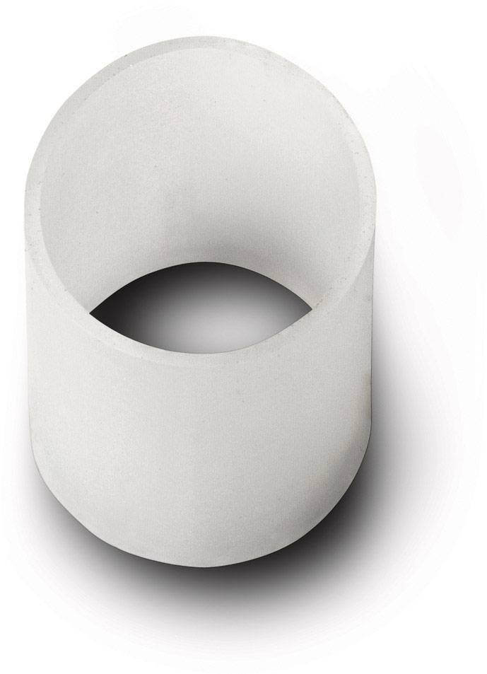 Un étui cylindrique blanc solide projetant une ombre sur un fond blanc.