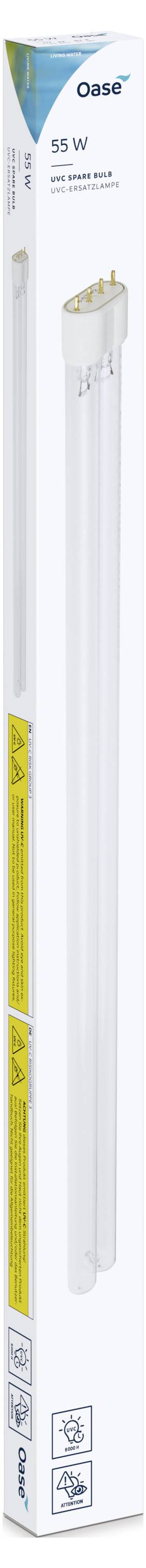 Un emballage de tube fluorescent en U Osram de 58W, présenté en orientation verticale, avec une étiquette d'efficacité énergétique sur le côté.