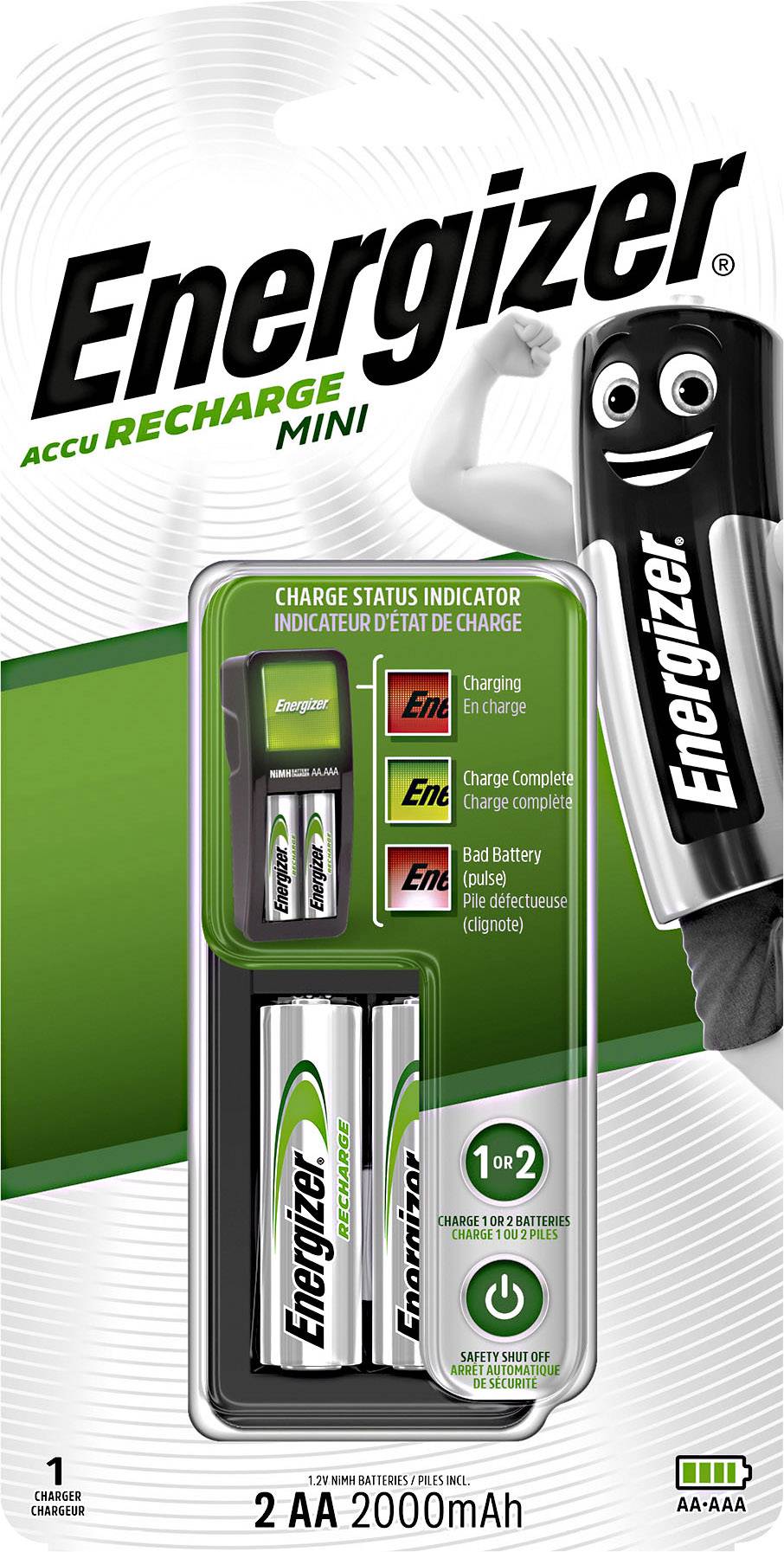 Chargeur de piles rondes NiMH avec accus Energizer Mini Charger CH2PC4