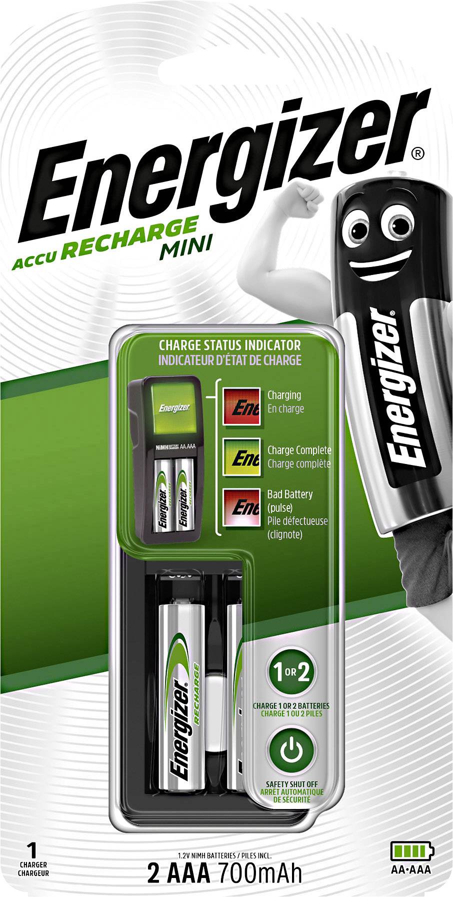 Chargeur de piles rondes NiMH avec accus Energizer Mini Charger CH2PC4