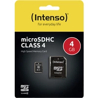 Carte microSDHC Intenso 4 GB Micro SDHC-Card 4 GB Class 4 avec adaptateur SD Carte microSDHC Intenso 4 GB Micro SDHC-Card 4 GB Class 4 avec adaptateur SD