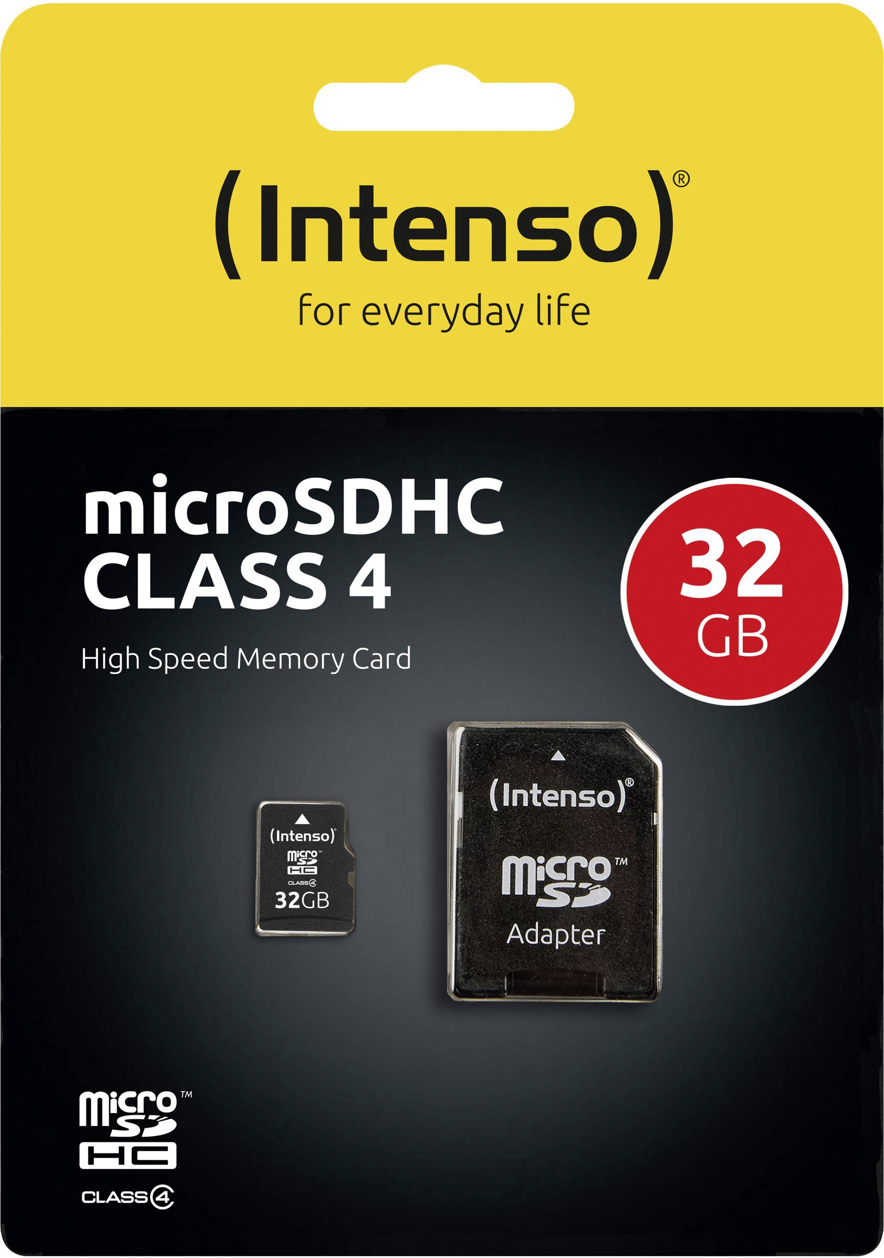 Carte microSDHC Intenso 32 GB Micro SDHC-Card 32 GB Class 4 avec adaptateur SD