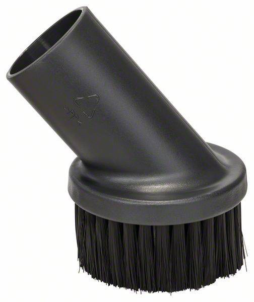 Une brosse d'aspirateur noire inclinée avec des poils. Adaptée pour nettoyer les meubles rembourrés ou les zones difficiles d'accès.