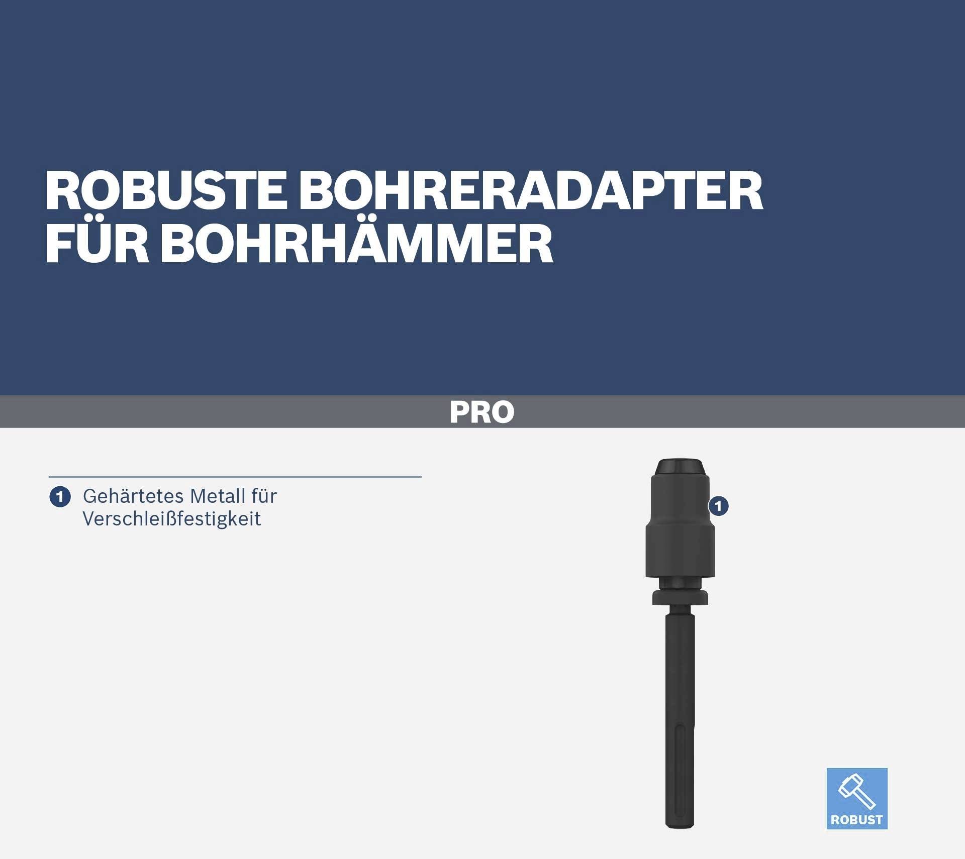 Adaptateur de perçage robuste pour marteaux-piqueurs, en métal trempé pour une résistance à l'usure. Nom du produit : PRO.