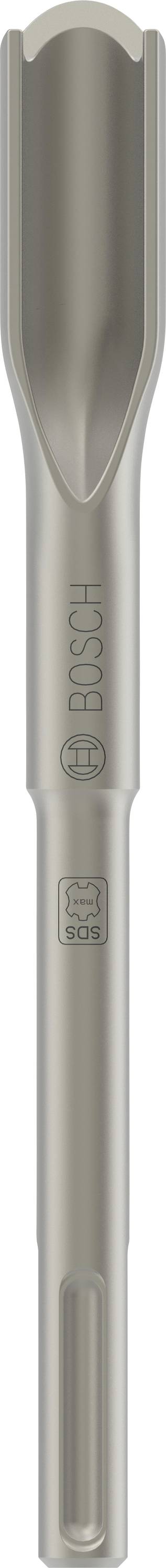 Un accessoire de forage Bosch en argent avec tige cylindrique et tête biseautée, adapté pour un perçage précis dans le béton ou la maçonnerie.