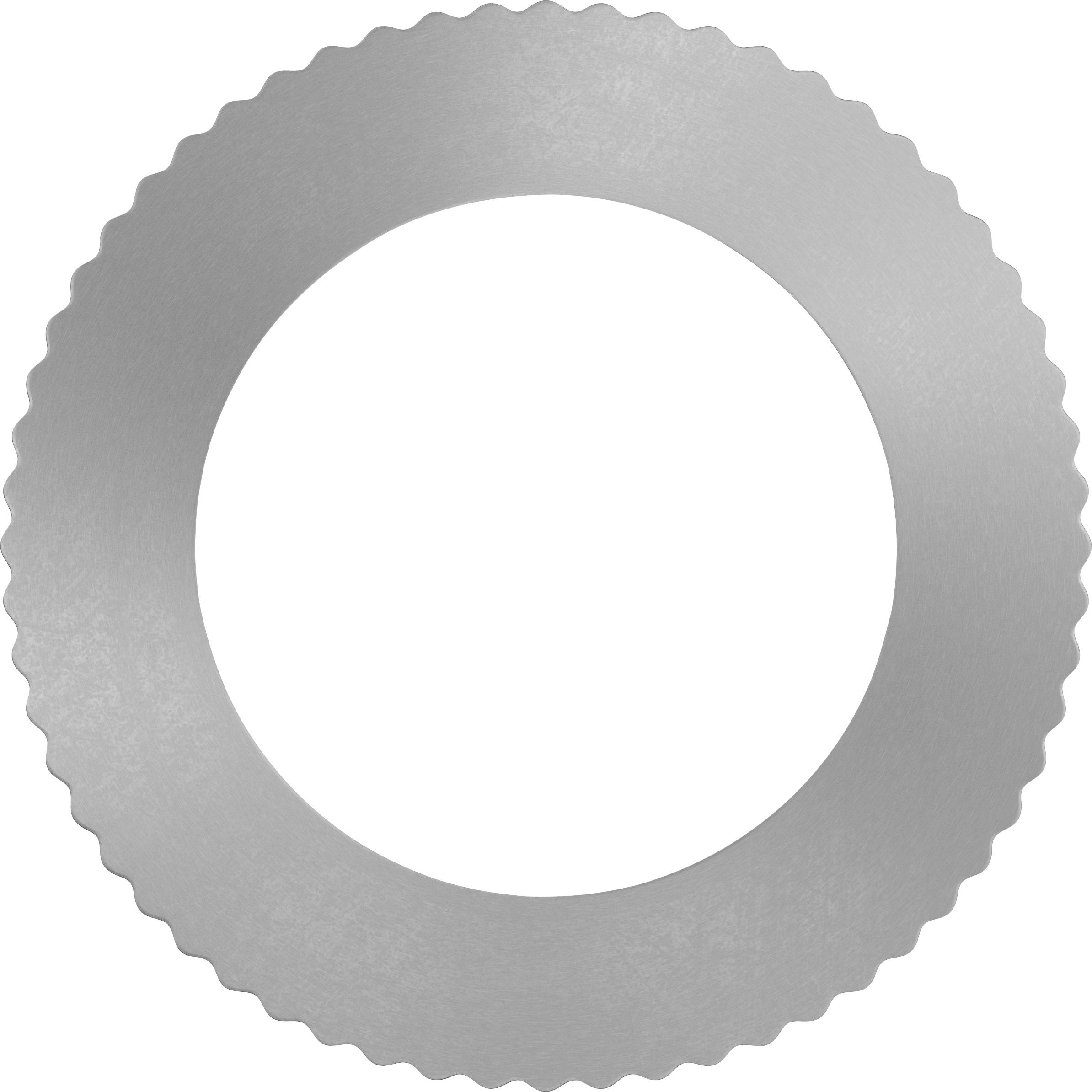 Image circulaire argentée avec un bord dentelé, ressemblant à un symbole d'engrenage.