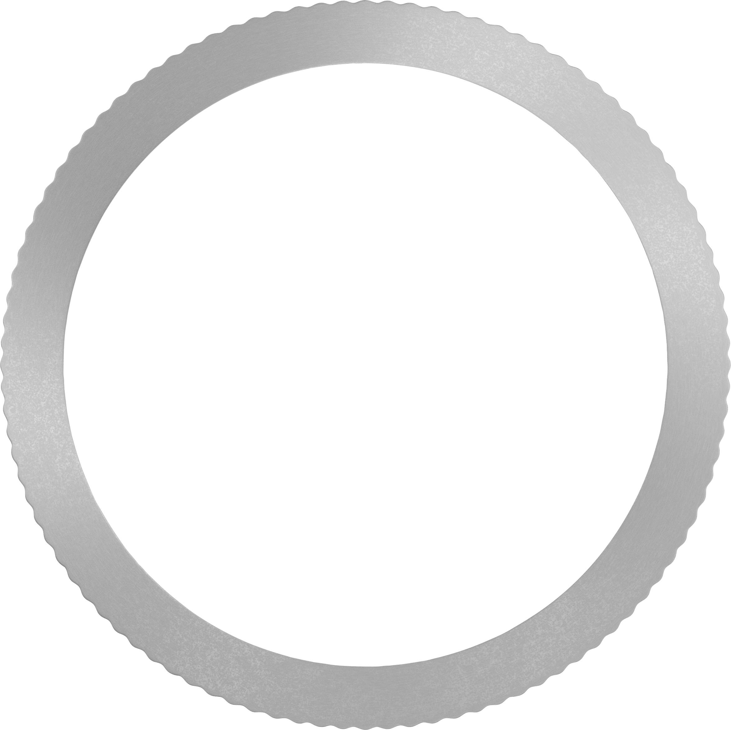 Un cercle argenté dentelé, probablement une représentation symbolique ou un élément décoratif.