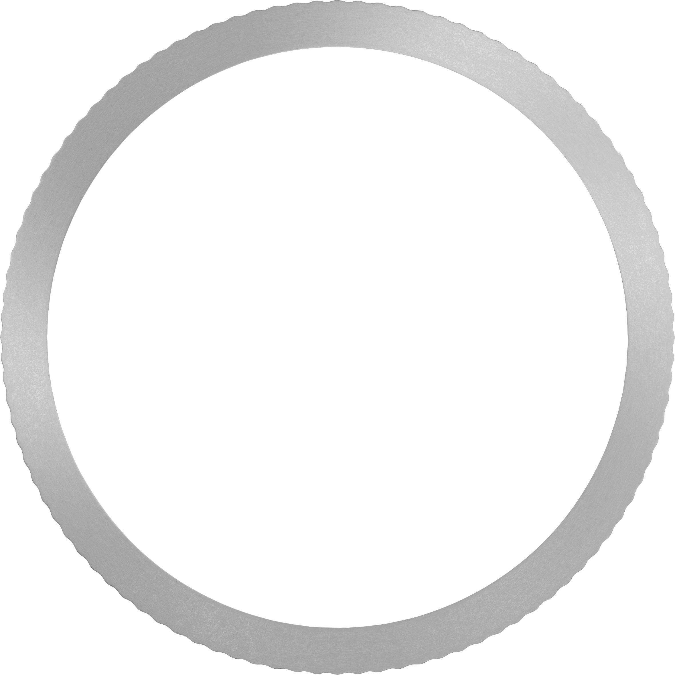 Cadre circulaire gris dentelé sur fond blanc.