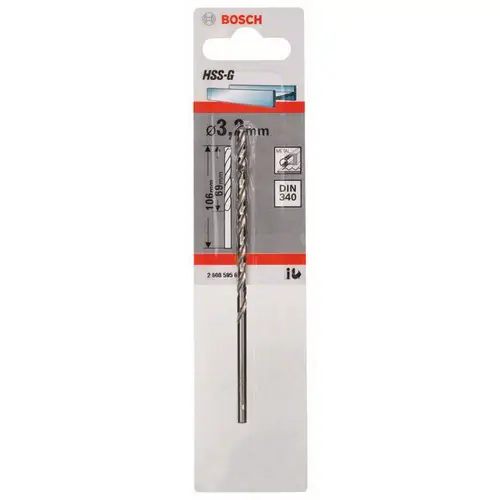 Bosch Accessories 2608595677 HSS Foret pour le métal 3.2 mm Longueur totale 106 mm meulé DIN 340 tige cylindrique 1 pc(s) Bosch Accessories 2608595677 HSS Foret pour le métal 3.2 mm Longueur totale 106 mm meulé DIN 340 tige cylindrique 1 pc(s)