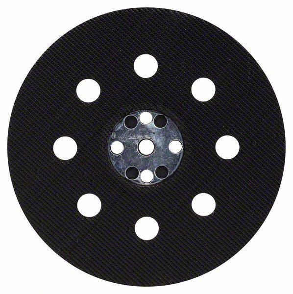 Un disque de ponçage noir avec dix trous répartis uniformément autour du centre.