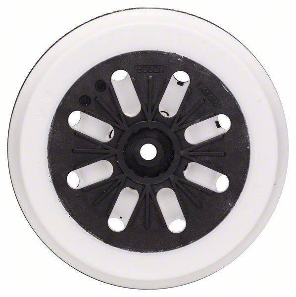 Disque de meulage blanc avec des détails noirs et blancs, disposés de manière circulaire, vu de dessus.