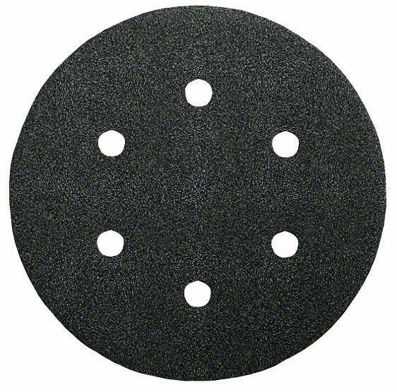 Disque abrasif de six trous pour machine à meuler, de forme ronde, en matériau abrasif noir.