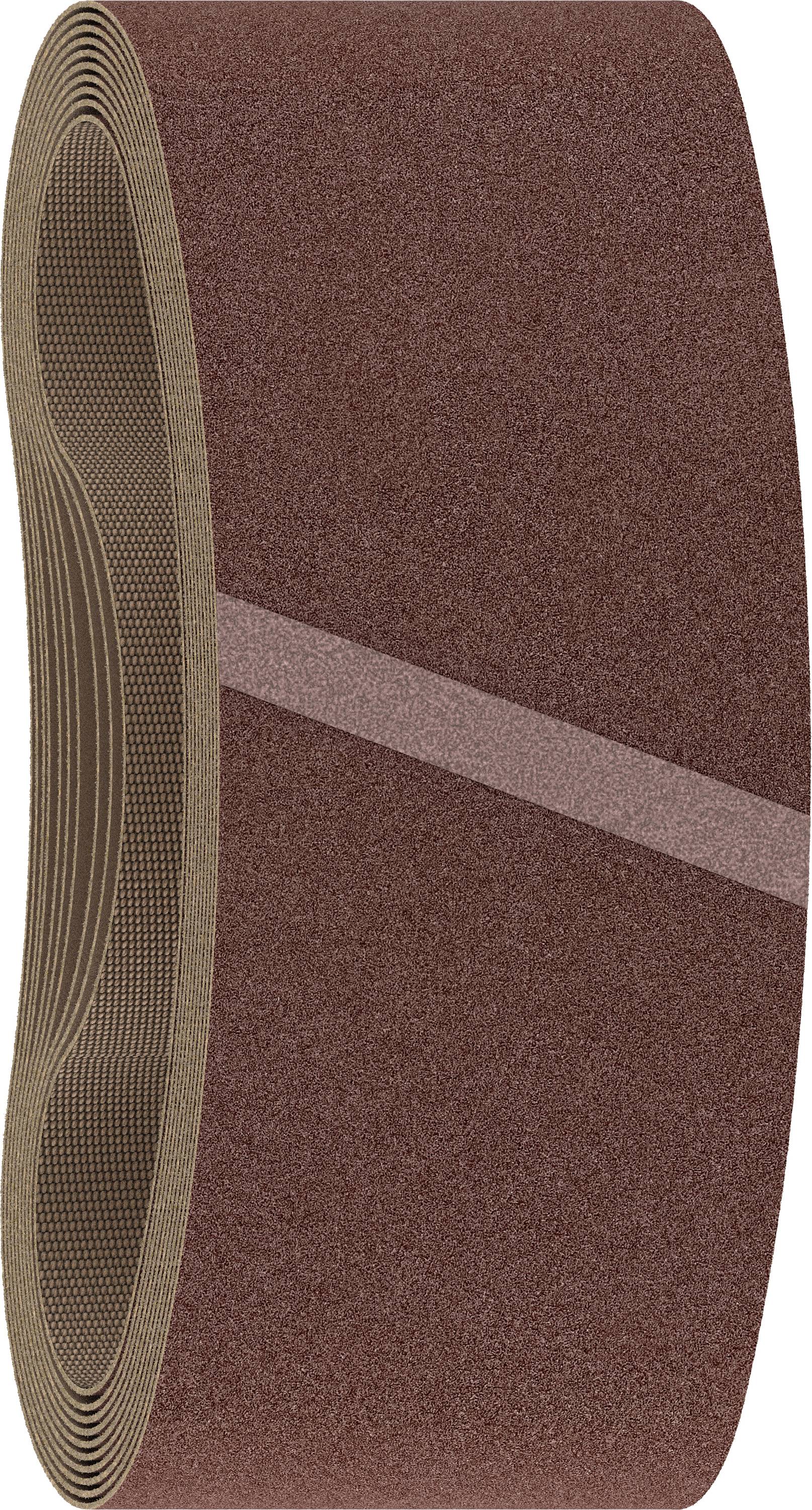 Une bande abrasive marron enroulée, utilisée pour des travaux de ponçage.