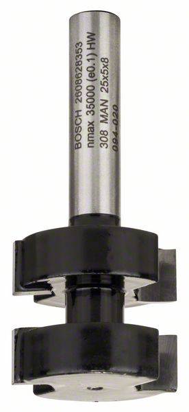 Foret fraise Bosch, corps métallique avec deux lames noires incurvées. Adapté pour l'usinage du bois, vitesse de rotation jusqu'à 35 000 tr/min.