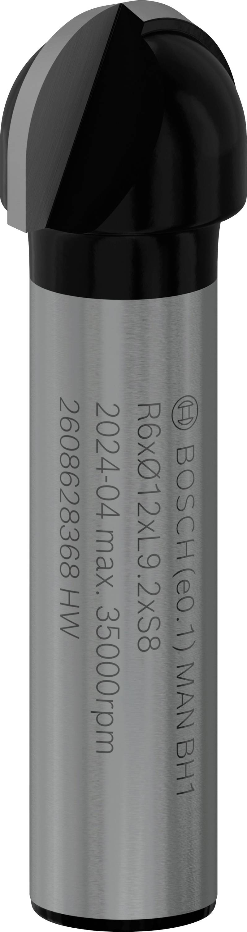 Une fraise à tête conique et tige cylindrique, adaptée pour l'usinage du bois. Inscription : 'max 35000 tr/min'.