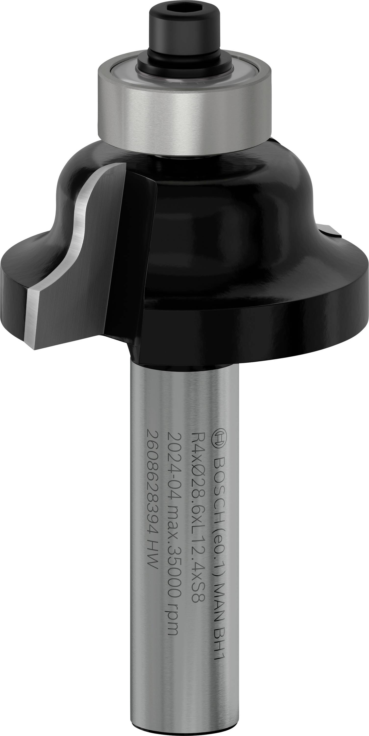 Un fraiseur à tige cylindrique et tête de coupe noire, adapté pour le fraisage précis du bois.