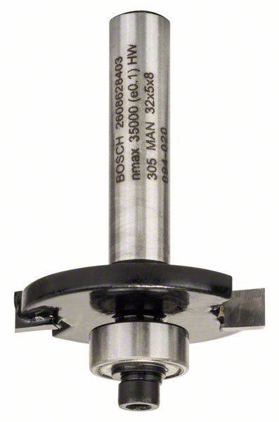Fraise à arbre cylindrique et tête de coupe, adaptée à l'usinage du bois, marquée avec des spécifications techniques.