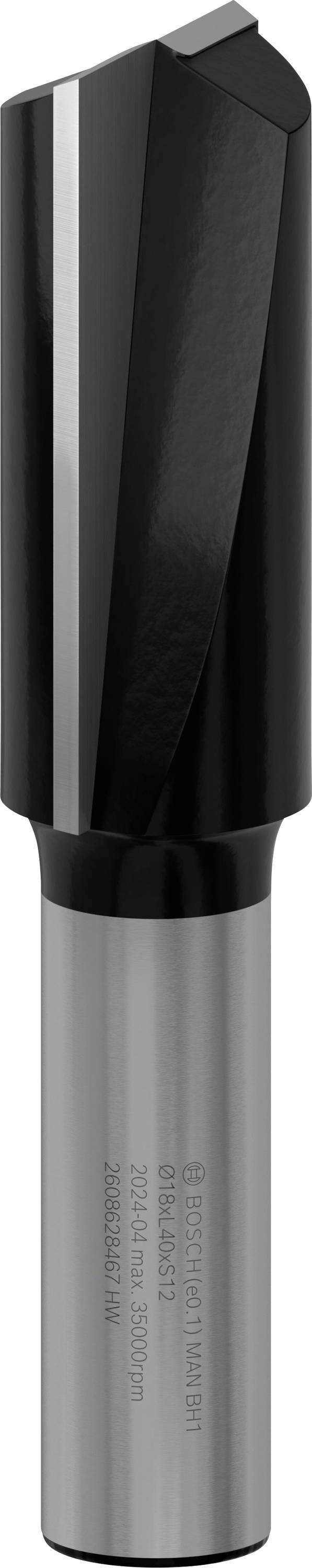 Un fraiseur noir avec des arêtes tranchantes et un manche gris, adapté pour l'usinage précis des métaux dans des applications industrielles.