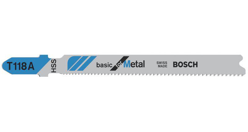 Lame de scie pour métal, modèle T118A, marque Bosch, adaptée pour des coupes précises dans les matériaux métalliques.